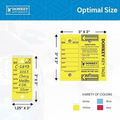 Donkey Key Tags, Laminated Self-Protecting (250 Tags Per Box with Metal Rings) (