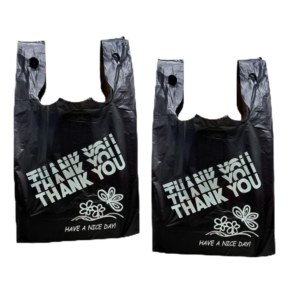Black Thank you bags, HEAVY DUTY 22MIC bags, Black Plastic Bags with handle, …