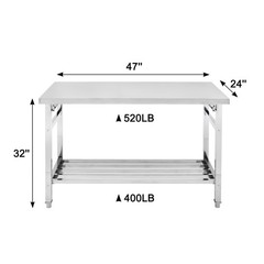 Folding Work Table Heavy Duty Stainless Steel for Kitchen Dining Restaurant