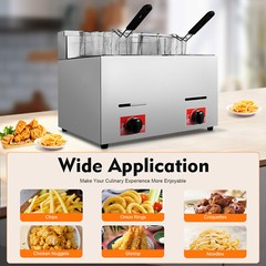 Countertop Gas Fryer Commercial Propane Deep Fryer 12L W/ 2Baskets LPG + 2 Lids