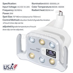 Dental 6LED Shadowless Oral Lamp Light Induction Sensor For Dental Chair 8W/9W