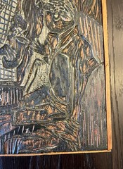 Vintage Woodcut block for printing Jazz Beatnik Dave Brubeck style Folk Art
