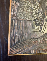 Vintage Woodcut block for printing Jazz Beatnik Dave Brubeck style Folk Art