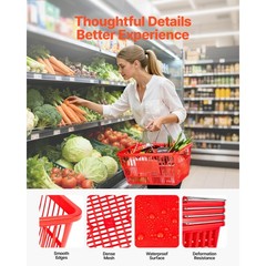 Uimoso 12 Stackable Plastic Shopping Baskets with Handles, Red for Grocery Use