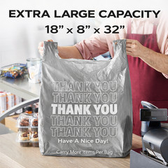 Bags Extra Large 18 x 8x 32 Gray Thank You T-Shirt Plastic Grocery Shopping Bags