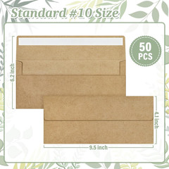 50 Pcs Kraft #10 Business Envelopes, Self Seal Standard Envelopes, Windowless Bu