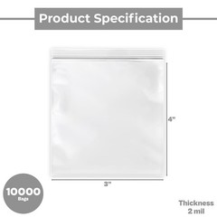 10000 Pcs Clear Reclosable Plastic Zip Lock Bags Resealable Zipper 3″ x 4″ 2 Mil