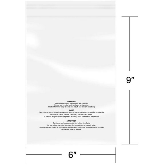 200 6 x9 Poly Bags Resealable Suffocation Warning Clear 1.5 mil Shirt Apparel