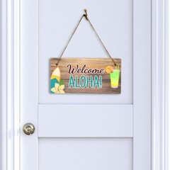 Welcome Aloha! 5×10 Hanging Plus Wall or Door Sign | Home Decor