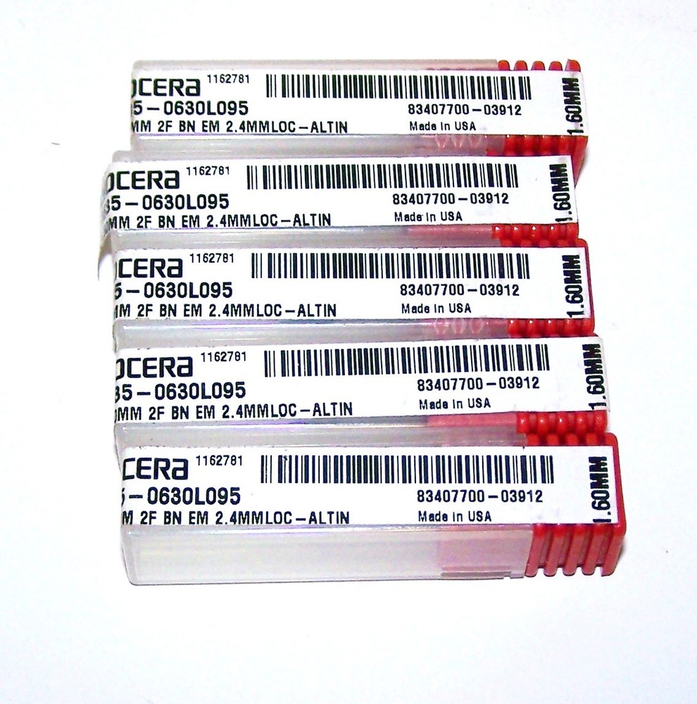 (5) 1.60mm (.0630″) 2 FLUTE CARBIDE ENDMILL STUB BALL ALTIN COATED 1635-0630L095
