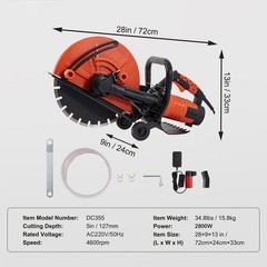 VEVOR 14” Portable Electric Concrete Saw with Water Pump and Blade Wet/Dry