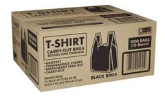 Poly America Black T-Shirt Carryout Bags 11.5″ x 6.5″ x 22″ 1000 Ct. TSSM10006B