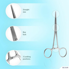 Precision Kelly Hemostat Forceps Locking Tweezers Clamp, Silver, Straight Stainl