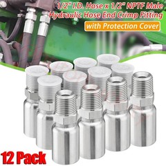 12-Pack 1/2″ Hose x 1/2″ NPTF Male Pipe Thread Hydraulic Hose End Crimp Fittings