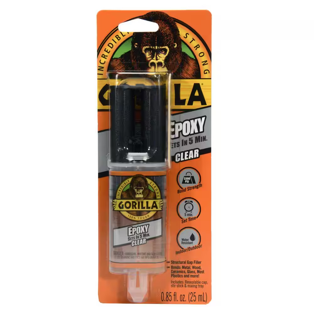 Gorilla 2 Part Epoxy, 5 Minute Set, .85 Ounce Syringe, Clear, (Pack of 1)