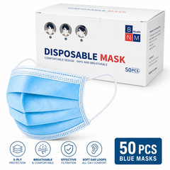 Blue 50 Pcs Disposable Face Masks 3-Ply Non Medical Surgical Earloop Adult FAST