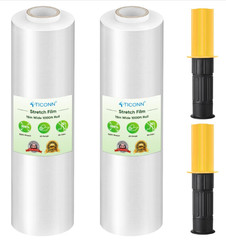 Stretch Wrap Film Roll 2 pack 1000 ft 60 Gauge Industrial Strength 15″ W Handles