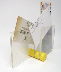 Vintage MCM Lucite Acrylic Desk Organizer Photos Mail Yellow Hong Kong Mod