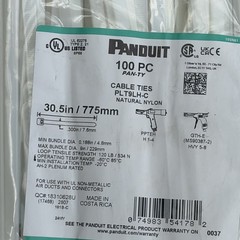 100 Panduit PAN-TY Cable Ties 30.5 inch Natural Nylon PLT9LH-C Bundle Of 100