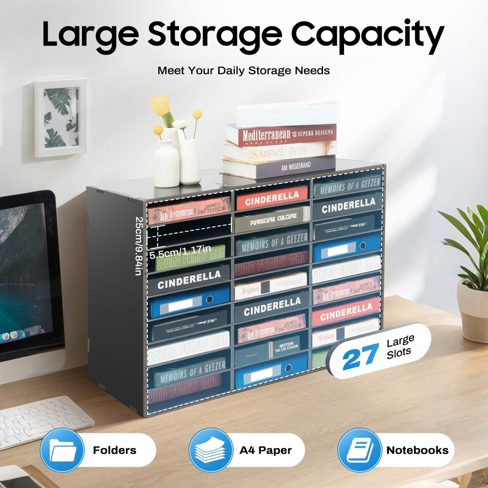 Modern 27 Slots File Storage Cabinet Literature Organizer Black 80*30.5*55.1cm