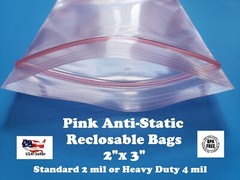 2″ x 3″ Anti Static Pink 2 or 4-Mil Zip Seal HEAVY-DUTY Reclosable Top Lock Bags