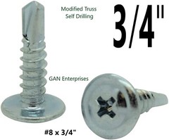 Modified Truss Head #8 x 1/2″ to 3″ Phillips Self Drilling Screws, Zinc