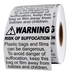 SUFFOCATION WARNING Labels/Stickers (2 x 2) – FBA Approved – (8) Rolls of 500