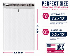 6.5 x 10 Poly Bubble Mailers Padded Envelopes MADE IN USA Shipping Bags