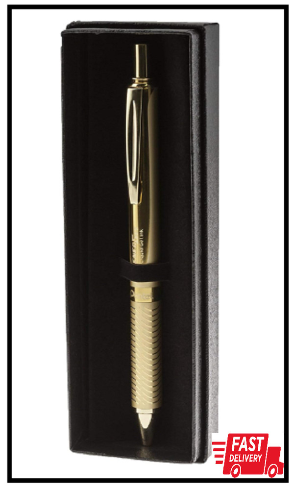 Pentel EnerGel Alloy Retractable Liquid Gel Pen, Gold Barrel, Black Ink Gift Box