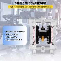 VEVOR Air-Operated Double Diaphragm Pump 2.5GPM 1/2″ Inlet Outlet Polypropylene