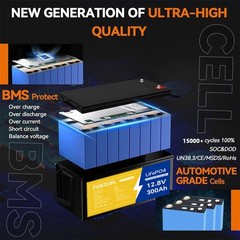 300Ah 12V LiFePO4 Lithium Battery Deep Cycle Built-in BMS For Solar RV Off-grid