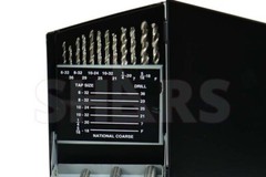 18pcs #6-32 to 1/2-13 NC #36 to 27/64 HSS Spiral Flute Plug Tap & Drill Set P}