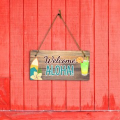 Welcome Aloha! 5×10 Hanging Plus Wall or Door Sign | Home Decor