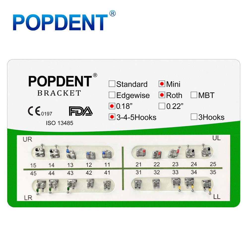 POPDENT Dental Orthodontic Metal Brackets MIM MBT/ROTH 022/018 345H Monoblock