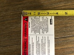 PTO maintenance “WARNING” decal. 3M material. New 3 1/2 in. X 7 in.