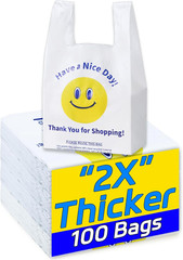 100-Pack White T-Shirt Plastic Bags, 0.8 Mil, 11″x6″x21″, Heavy-Duty Grocery & S