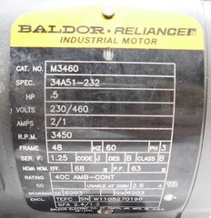 NEW BALDOR M3460 MOTOR 0.5HP 3PH 3450RPM FR: 48; 34A51-232