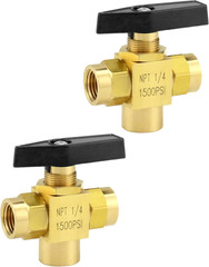 2 Pack 1/4″ NPT Brass Instrument 3 Way Ball Valve, L Port Panel Mounted Instrume
