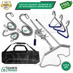 8 Pcs Calf Puller 65″ OB Chain 30″ 45″ 60″ With 3 Handles & Carrying Bag Set