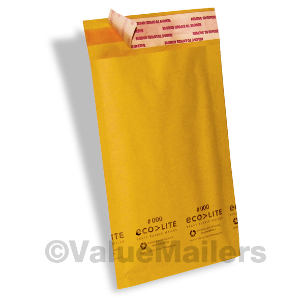 200 4×8 #000 Ecolite Brand Made In (USA) Kraft Bubble Mailers Padded Envelopes