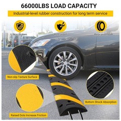 2 Pack 6FT Rubber Speed Bump 2 Channel 66000 LBS Load Heavy Duty Road Speed Hump