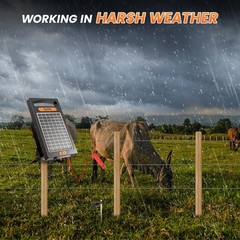24 Hour Solar Electric Fence Charger, 10 Miles, Up to 10200v Output Black
