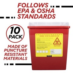 Sharps Container, 2 Gallons, Locking Top Flap, Polypropylene, 10/Box