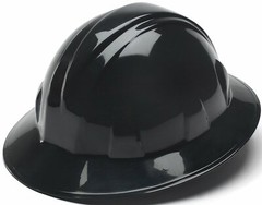 Pyramex Full Brim Hard Hat with 4 Point Ratchet Suspension, Black