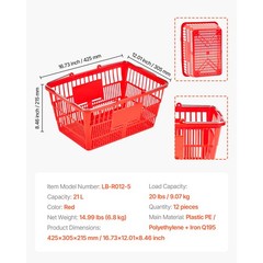 Uimoso 12 Stackable Plastic Shopping Baskets with Handles, Red for Grocery Use