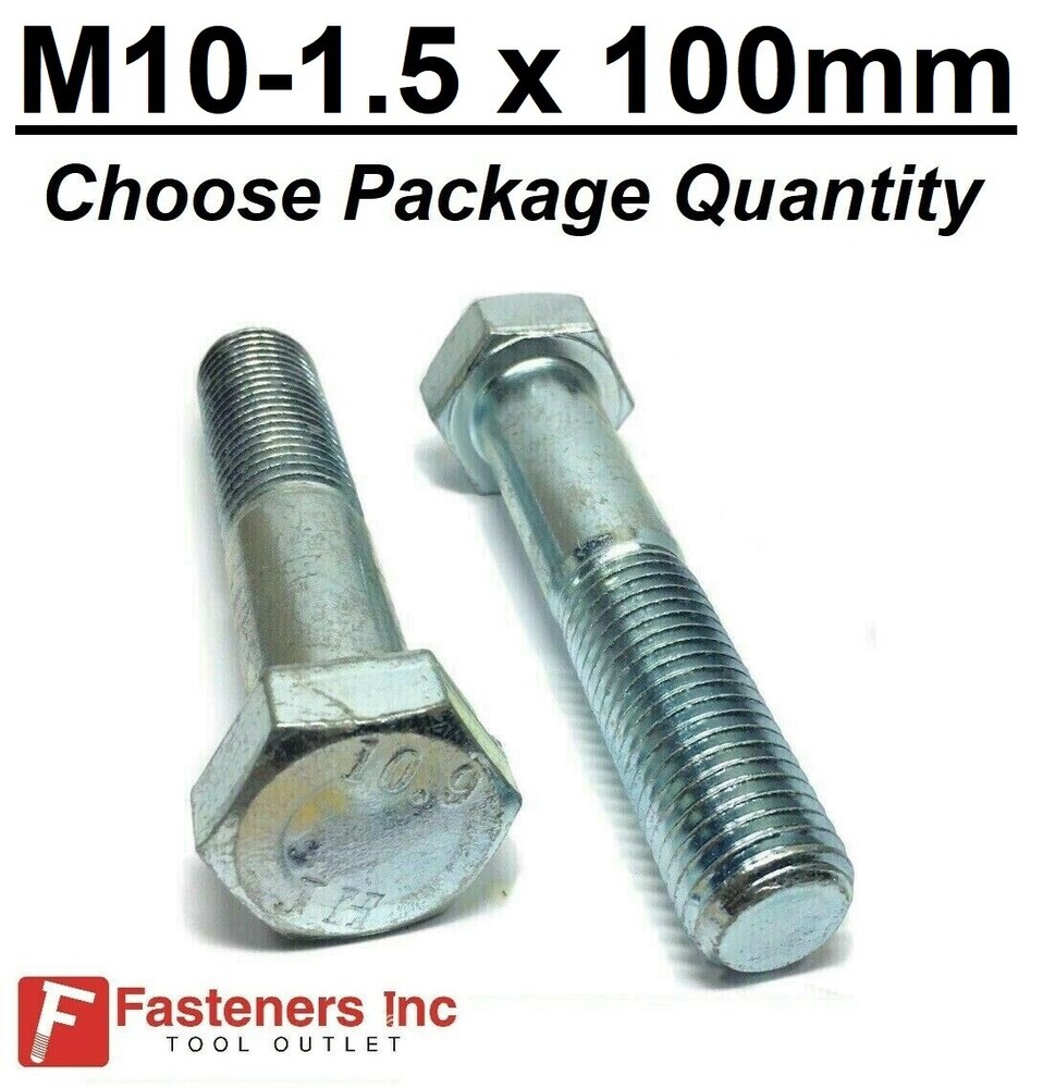 M10-1.50 x 100mm Metric Hex Cap Screws Bolts Zinc Grade Class 10.9 Hardened