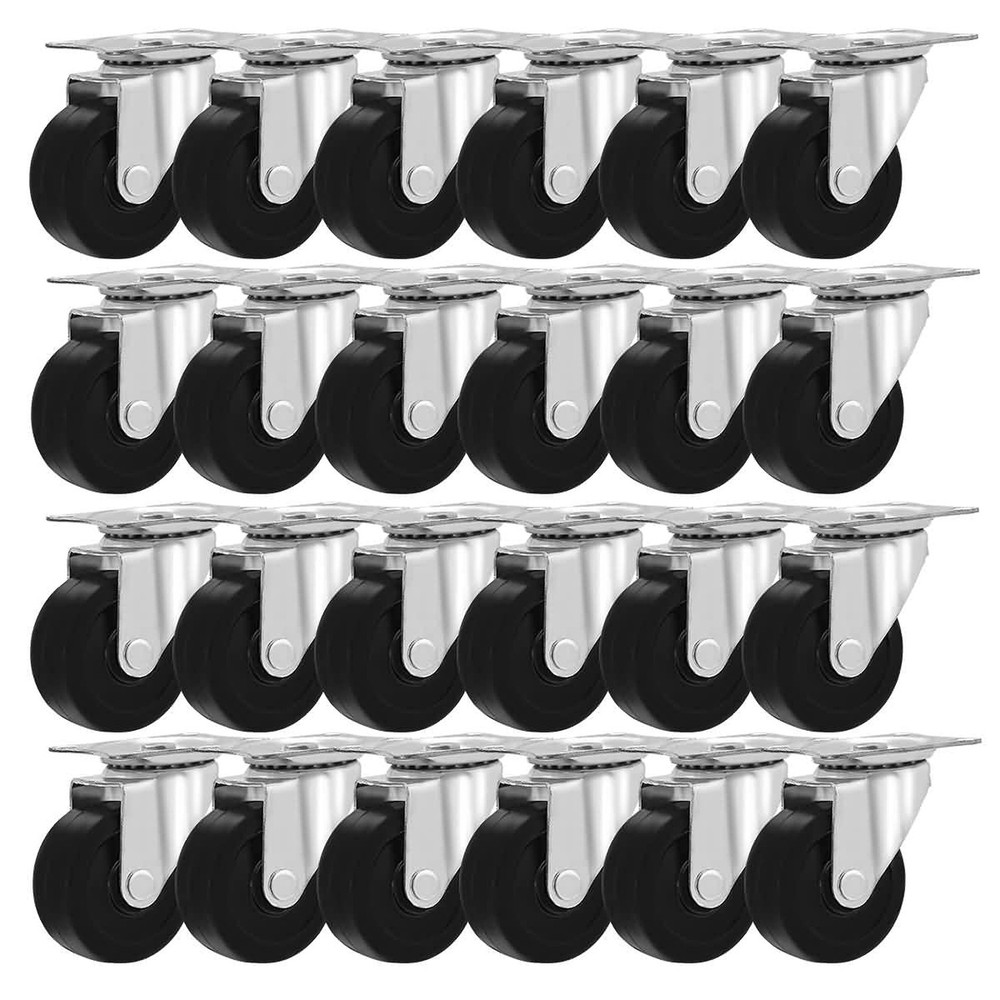 24 Pack 2″ Swivel Caster Wheels Rubber Base with Top Plate & Bearing Heavy Duty