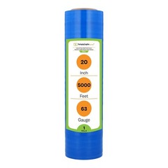1 Roll Opaque Blue Machine Length Hand Stretch Wrap 20 in x 5000 ft x 63 Ga