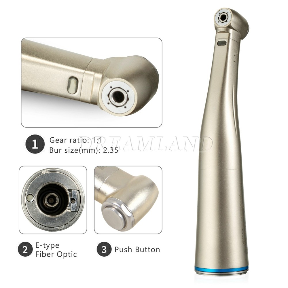 Dental Fiber Optic Light Contra Angle Handpiece 1:1/1:5/20:1 Red Blue Green Ring