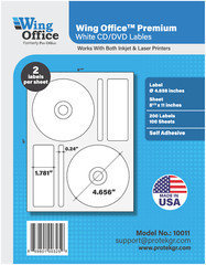 Wing OFFICE Premium Media CD/DVD Labels Matte Memorex Core Self Adhesive 4 5/8″